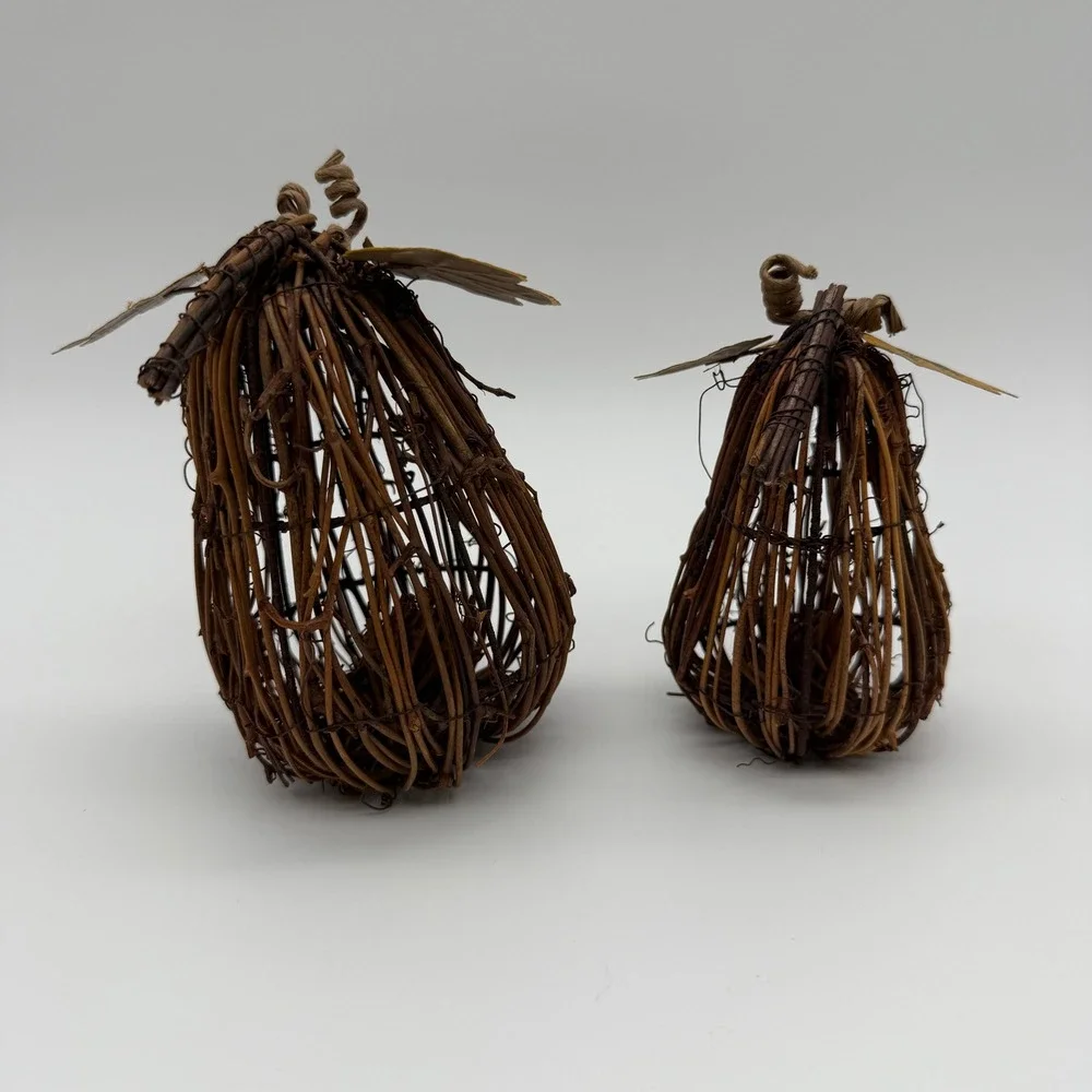 Fall Harvest Grapevine Pumpkin Decor Set of 2 Autumn Rustic Farmhouse Wicker